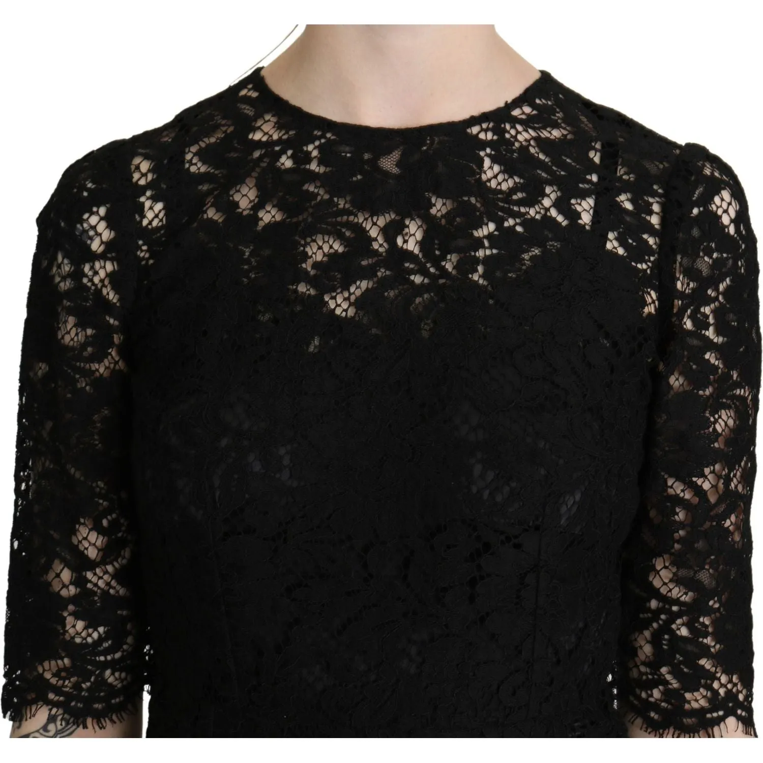 Dolce & Gabbana Elegant Black Lace Sheath Knee-Length Dress