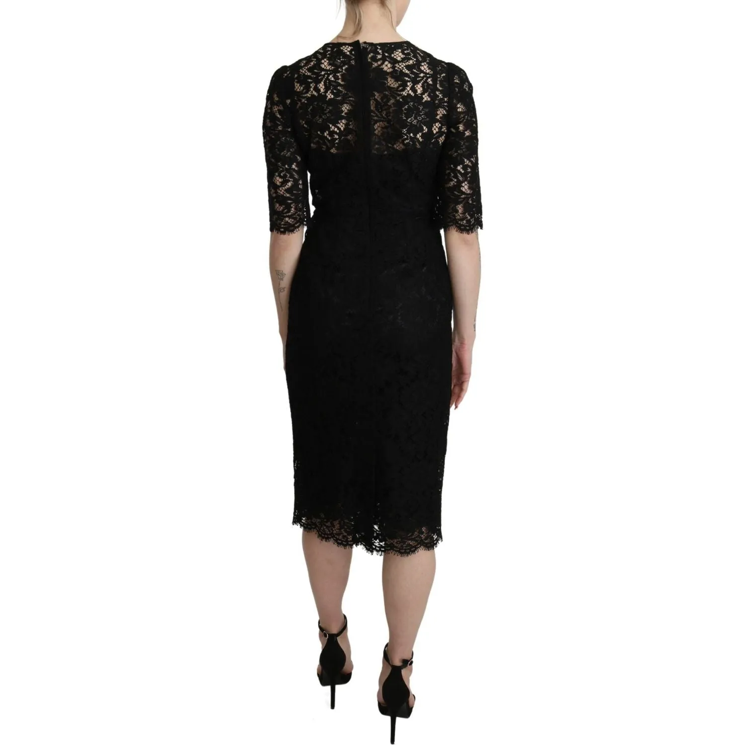 Dolce & Gabbana Elegant Black Lace Sheath Knee-Length Dress