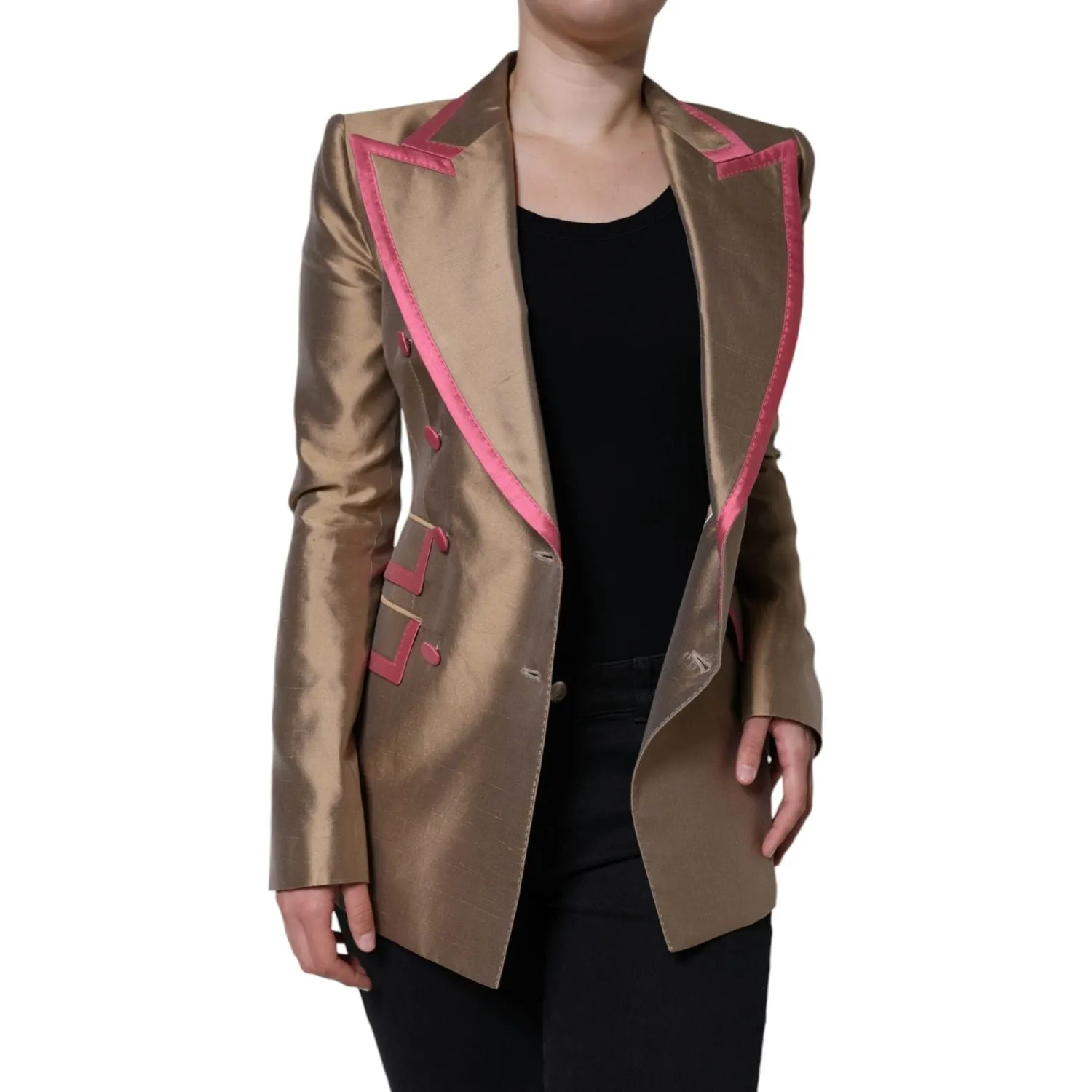 Dolce & Gabbana Metallic Brown Double Breasted Blazer Jacket