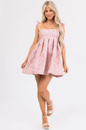 Dusty Blush Floral Print Bow Strap Dress