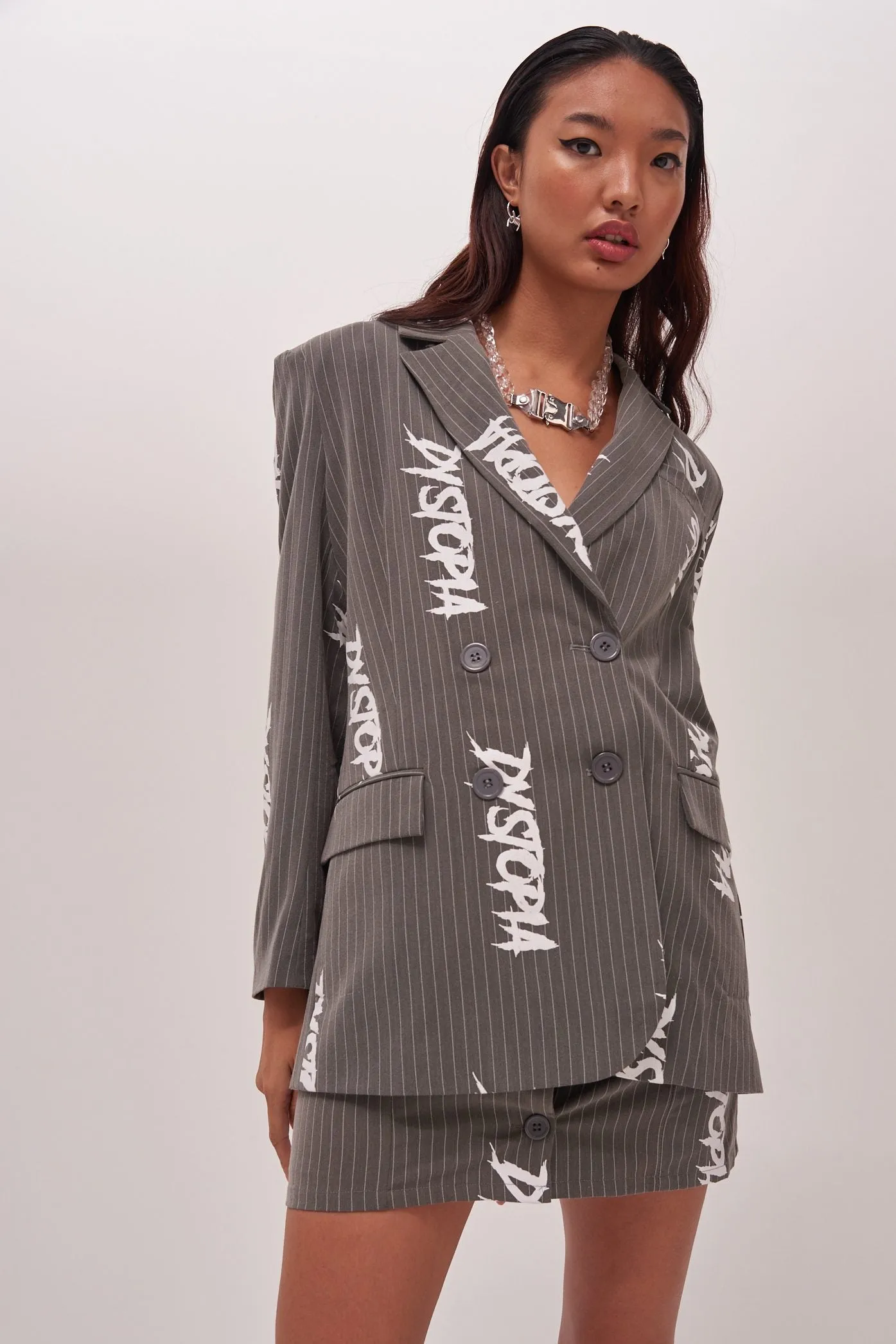 Dystopia Pinstripe Oversized Slouch Blazer