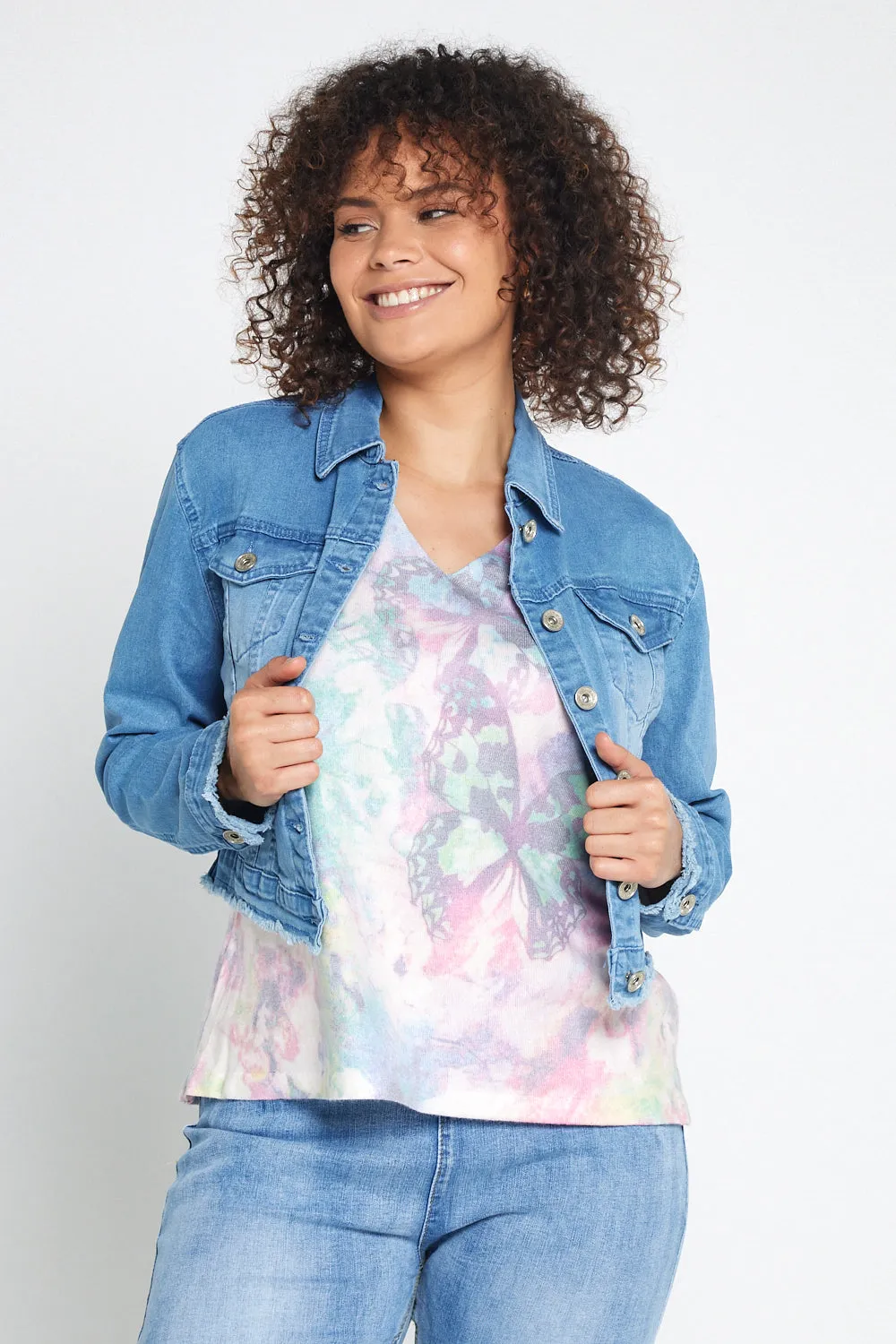 Echo Cropped Denim Jacket - Blue Wash