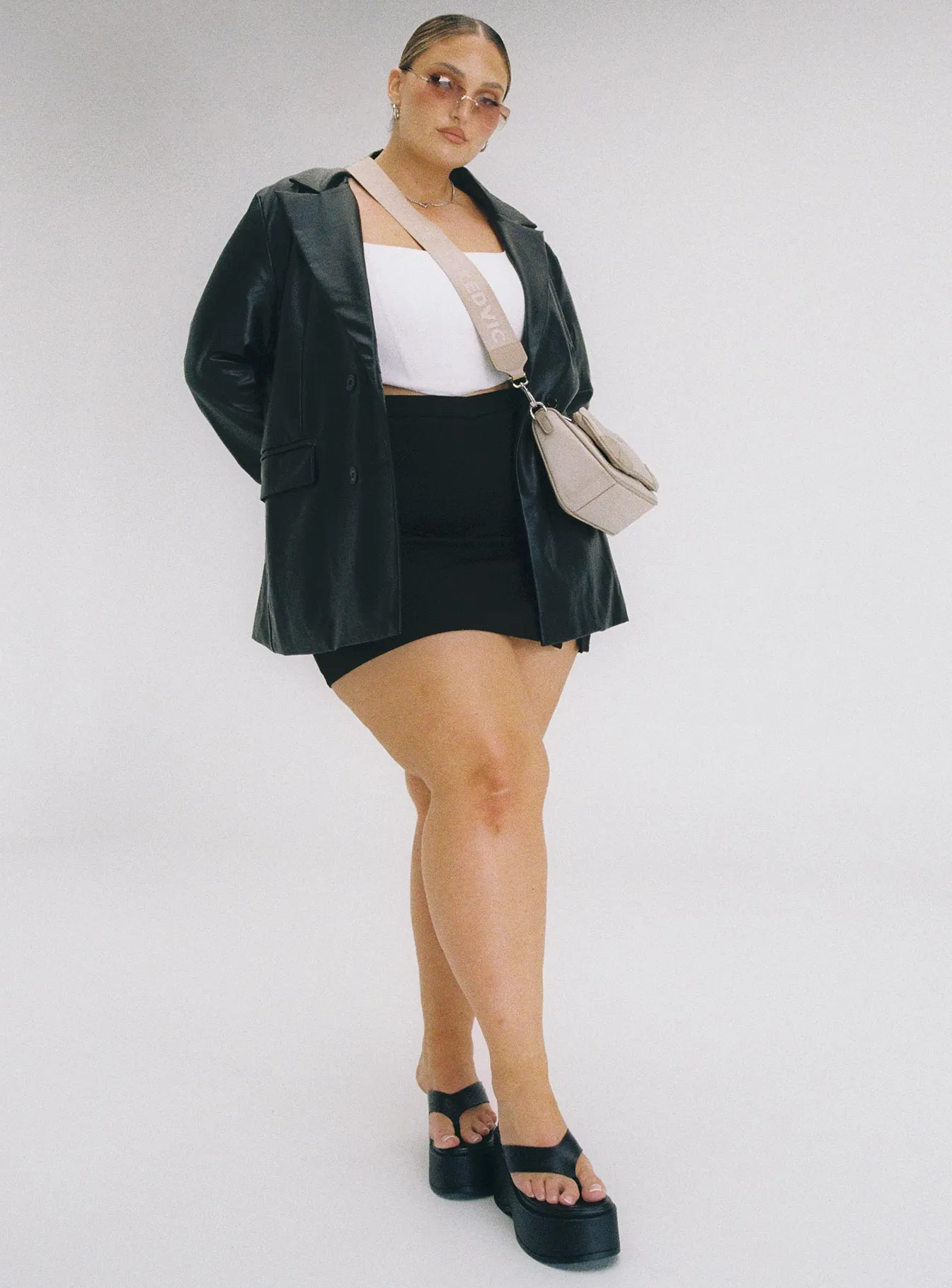 Ellen Faux Leather Blazer Curve