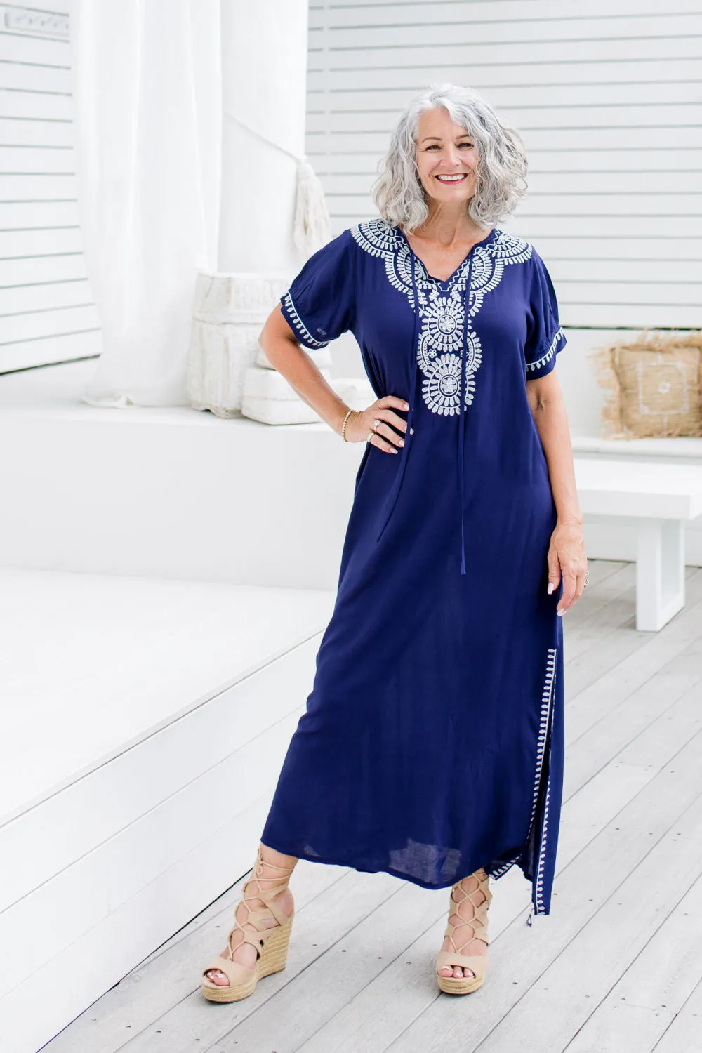 Embroidered Blue Maxi Dress