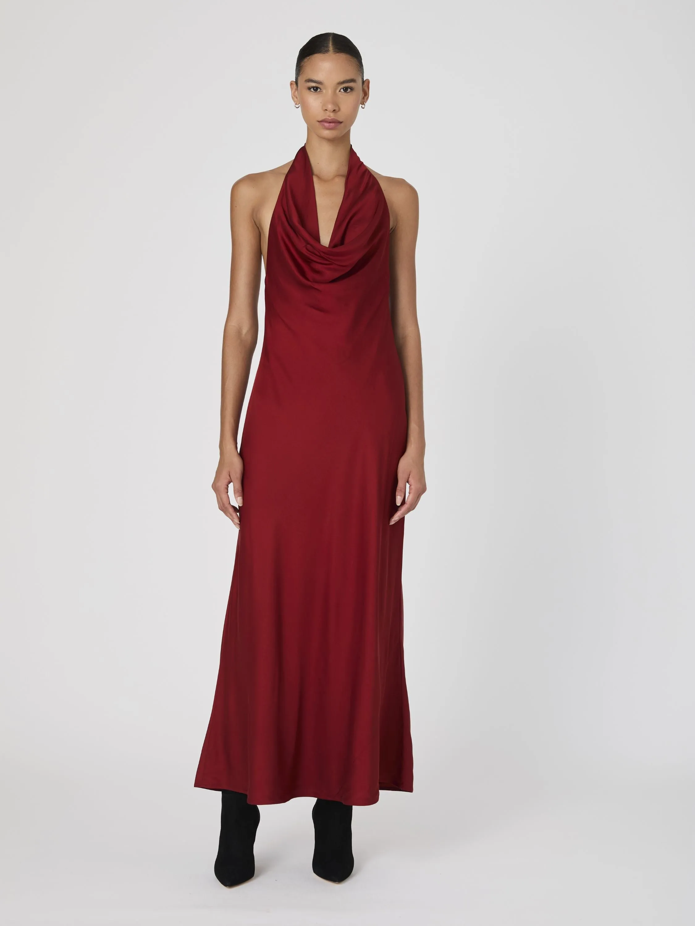 Ennis Satin Halter Midi Dress