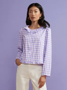 Everly Lilac Check Seersucker Top