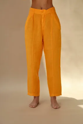 Fiamma Pure Linen Cigarette Leg Trousers in Mandarine