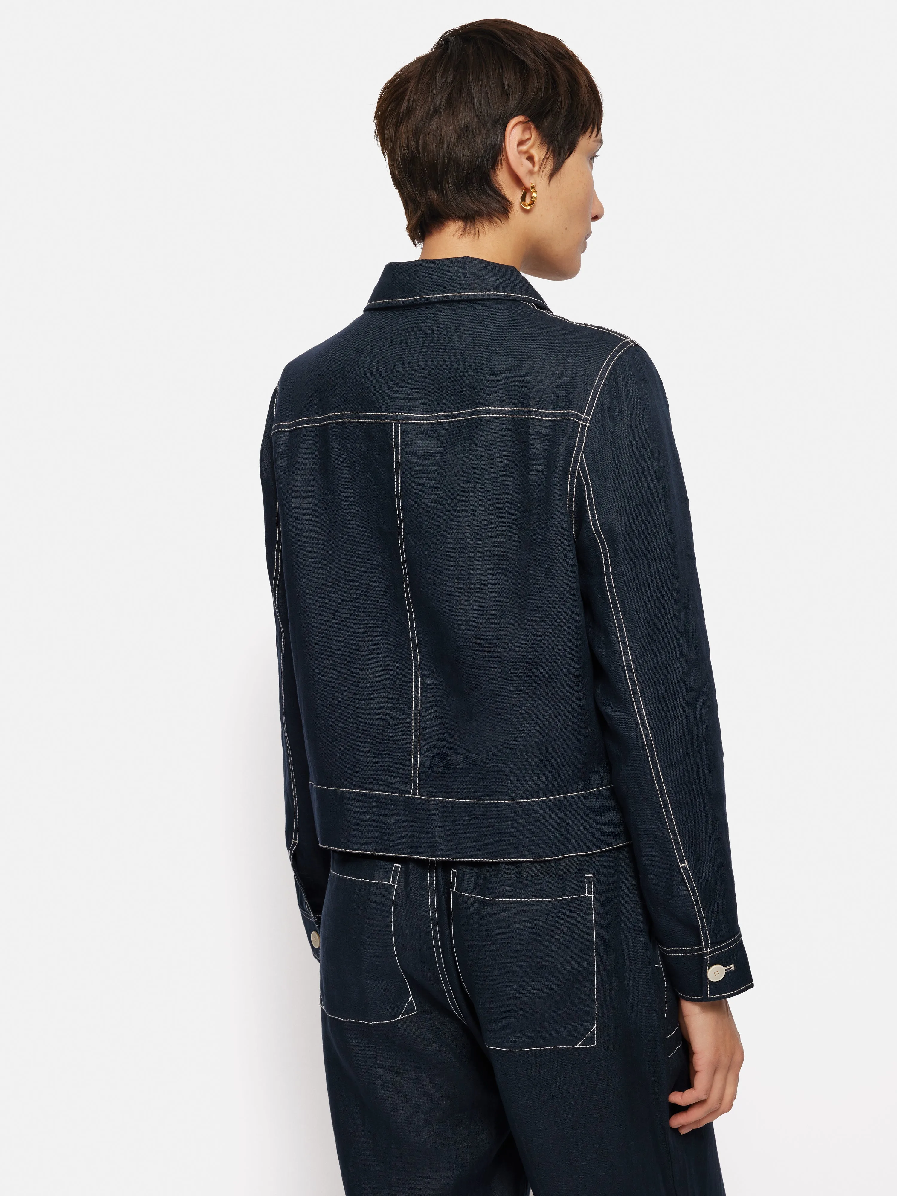 French Linen Cropped Jacket | Navy