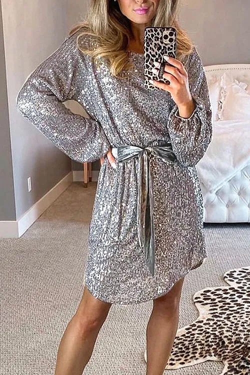 Glamorous Sequin Tie-Waist Mini Dress - 2 Colors