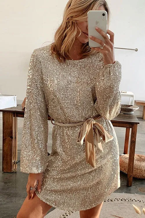 Glamorous Sequin Tie-Waist Mini Dress - 2 Colors