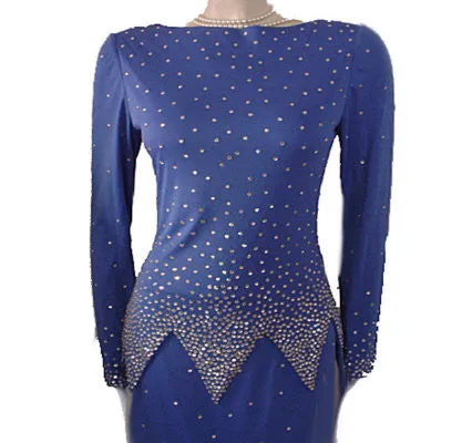 GORGEOUS '70s / 80s ROSE TAFT COUTURE FASHIONS RHINESTONE ENCRUSTED EVENING GOWN IN "NIGHTS IN PARIS BLUE"