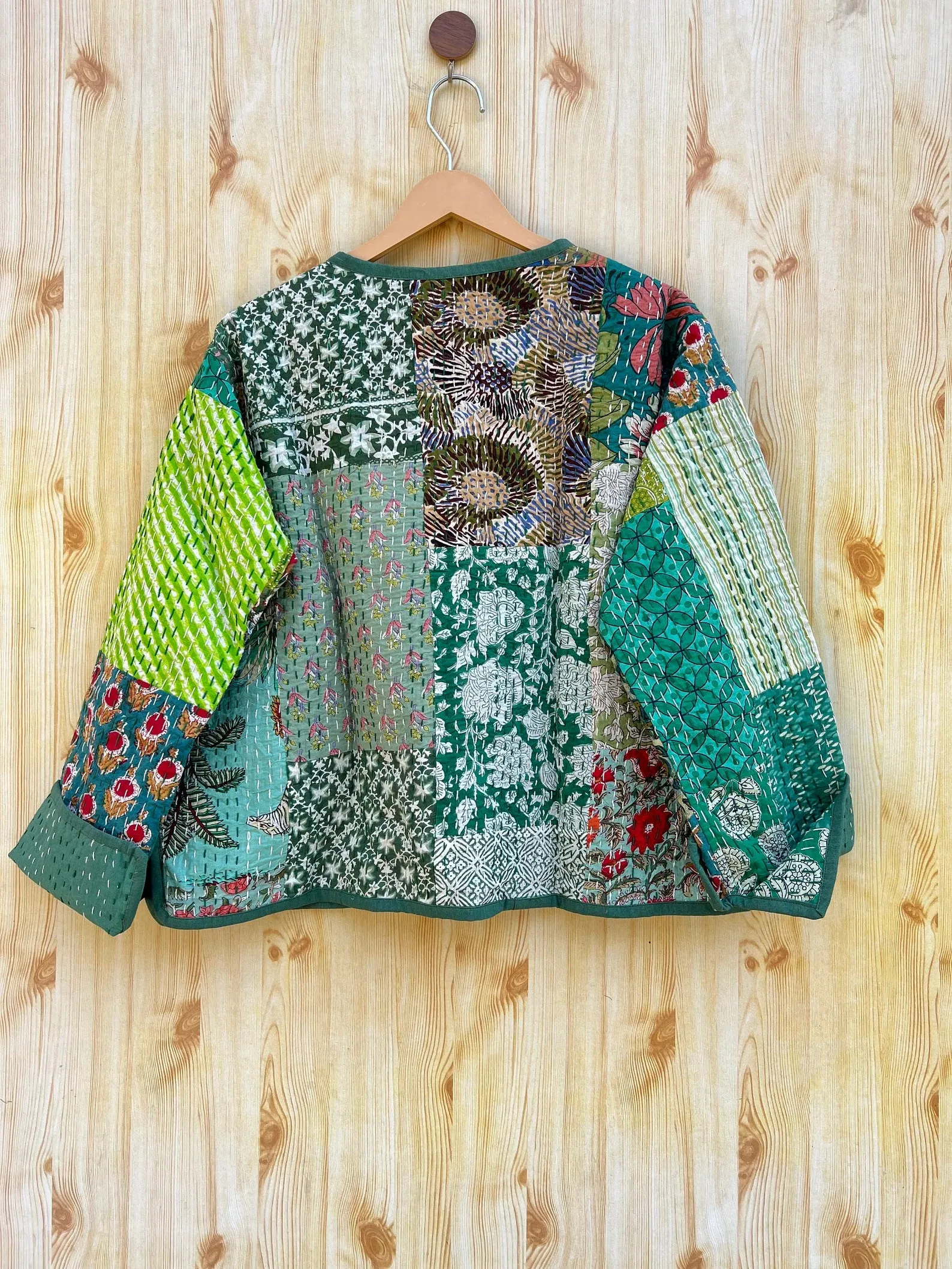 Green Reversible Handmade Quilted Kantha Jacket