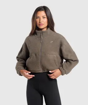 Gymshark Elevate Fleece Midi Jacket - Camo Brown