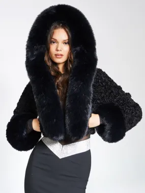 Kali Black Cropped Faux Fur Jacket With Hood