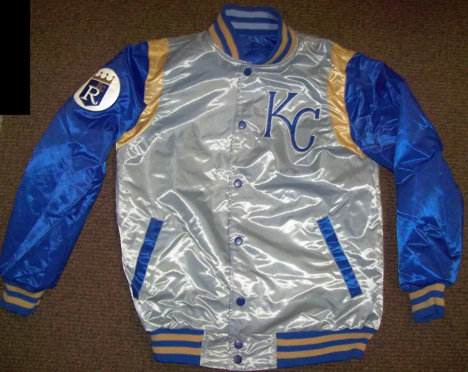 KANSAS CITY ROYALS REVERSIBLE Satin Jacket  BLUE & SILVER