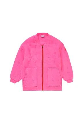 Kids Neon Pink Organic Cotton Quilted Lightning Bolt Jacket