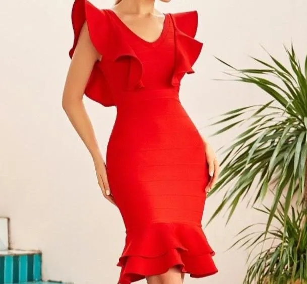 KLARA Red Mermaid Bandage Dress