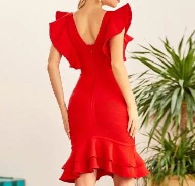 KLARA Red Mermaid Bandage Dress