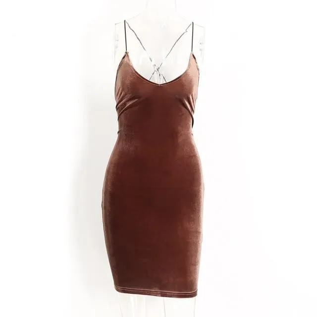 Lace Up Velvet Vintage Backless Party Dress