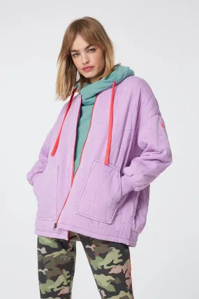 Lilac Organic Cotton Quilted Lightning Bolt Oversized Bomber Jacket