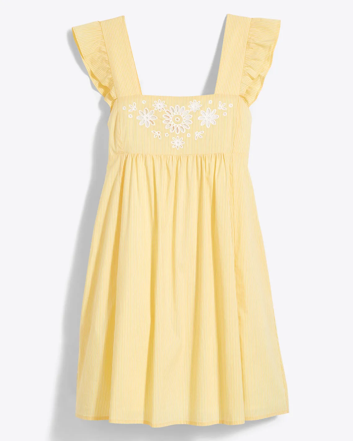 Maddie Embroidered Babydoll Dress in Yellow Stripe