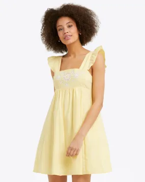 Maddie Embroidered Babydoll Dress in Yellow Stripe