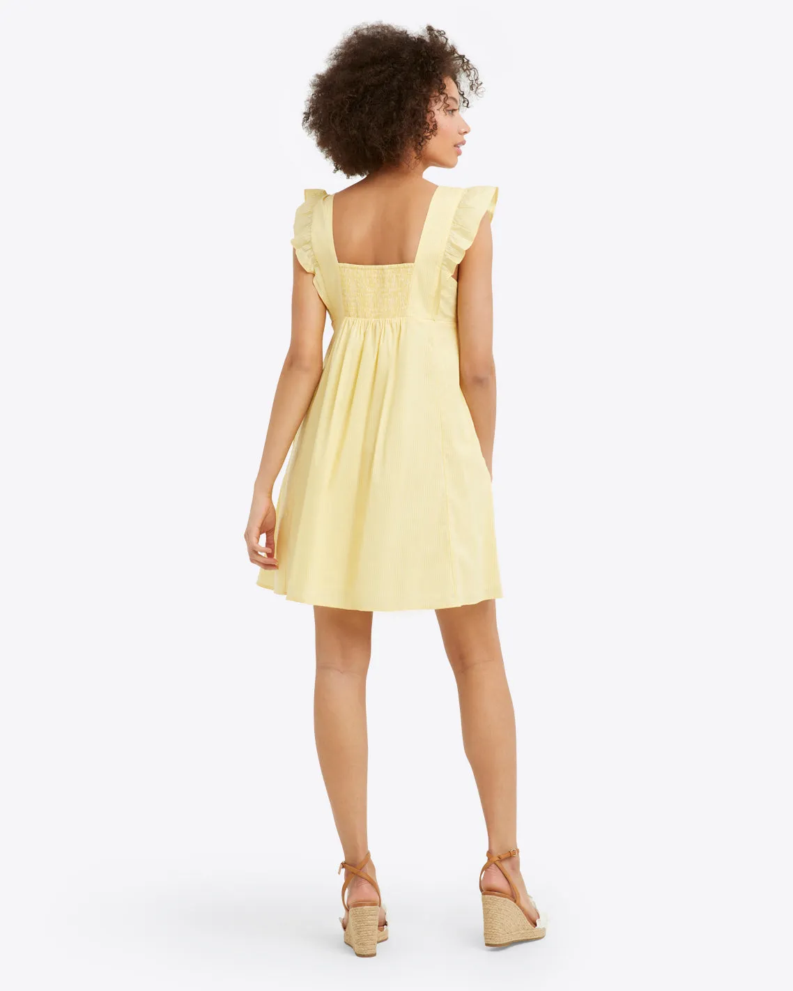 Maddie Embroidered Babydoll Dress in Yellow Stripe