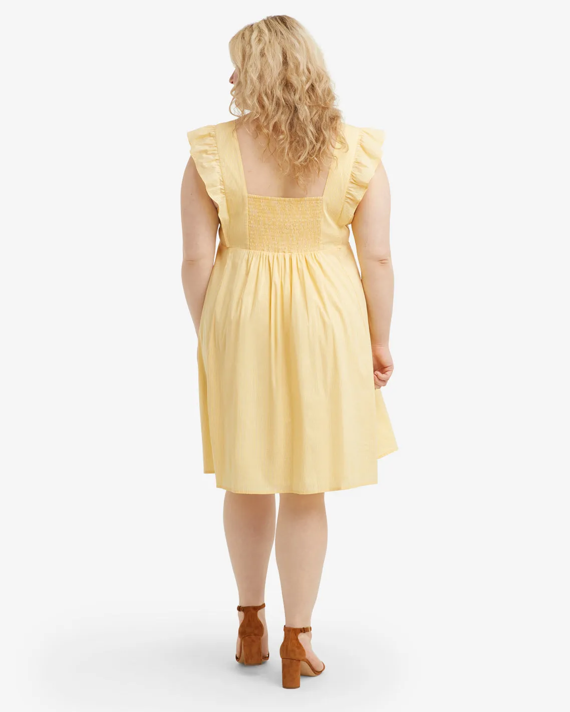 Maddie Embroidered Babydoll Dress in Yellow Stripe