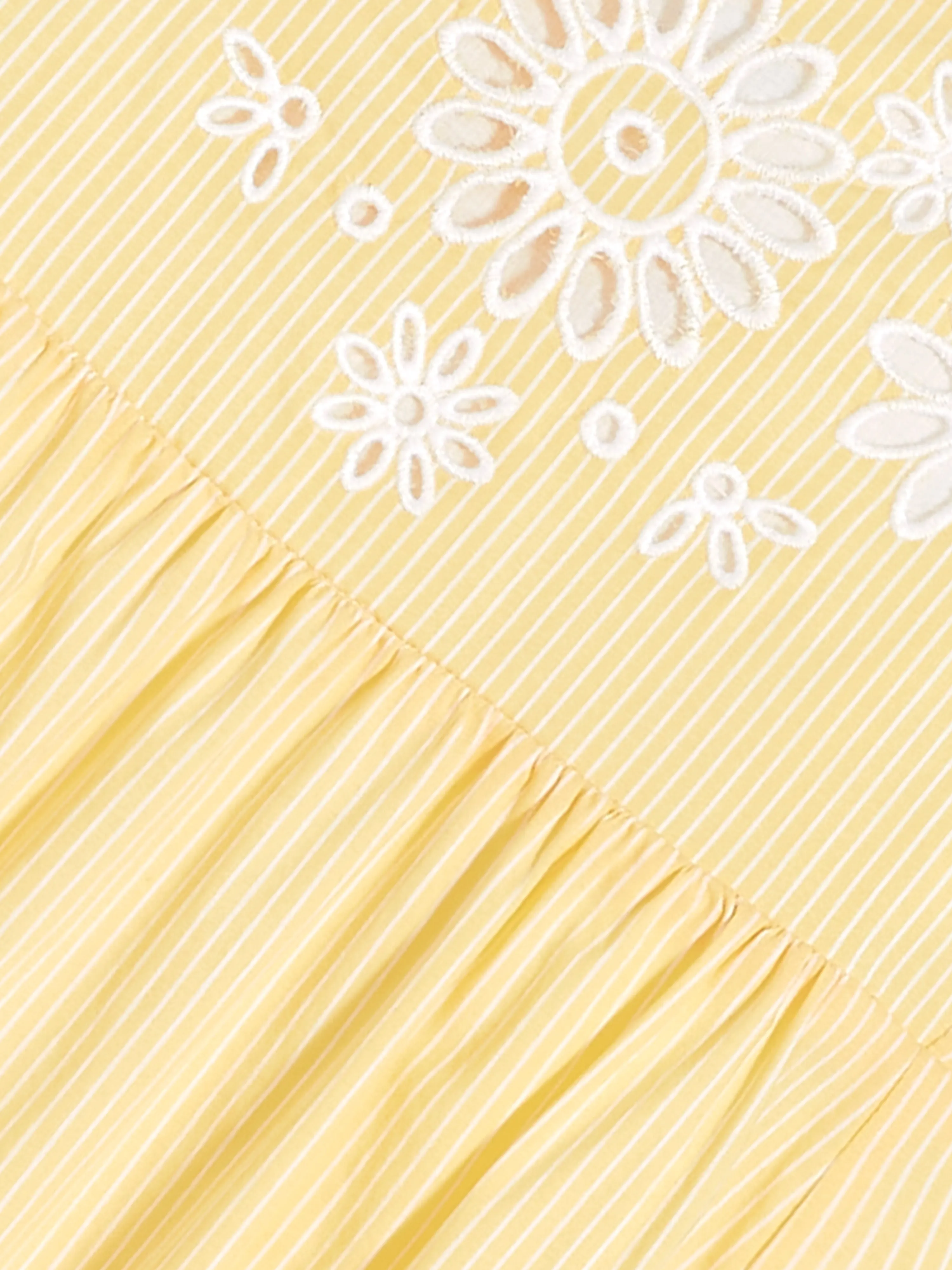 Maddie Embroidered Babydoll Dress in Yellow Stripe