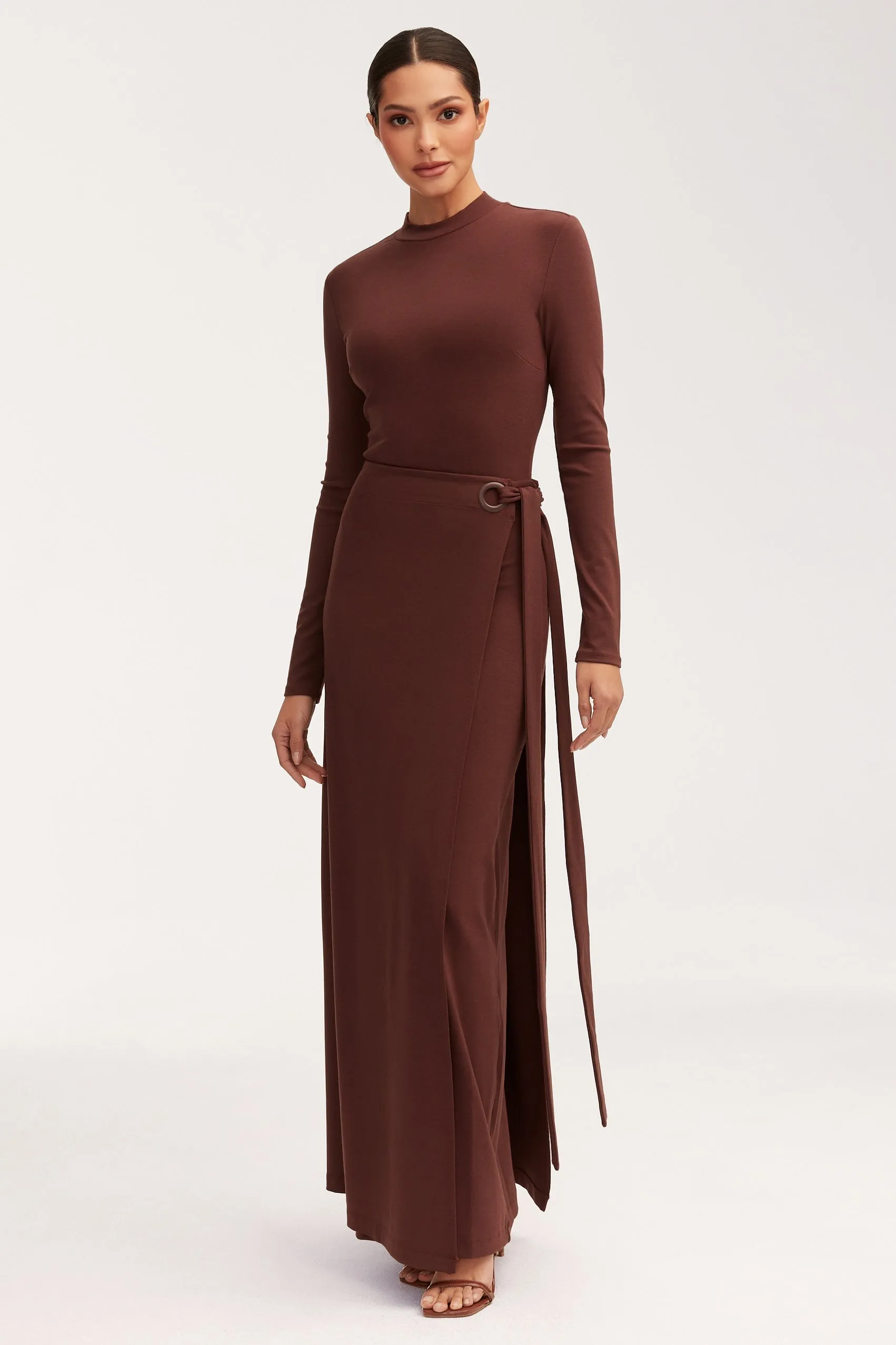 Melissa Jersey Maxi Dress with Wrap Skirt - Brown