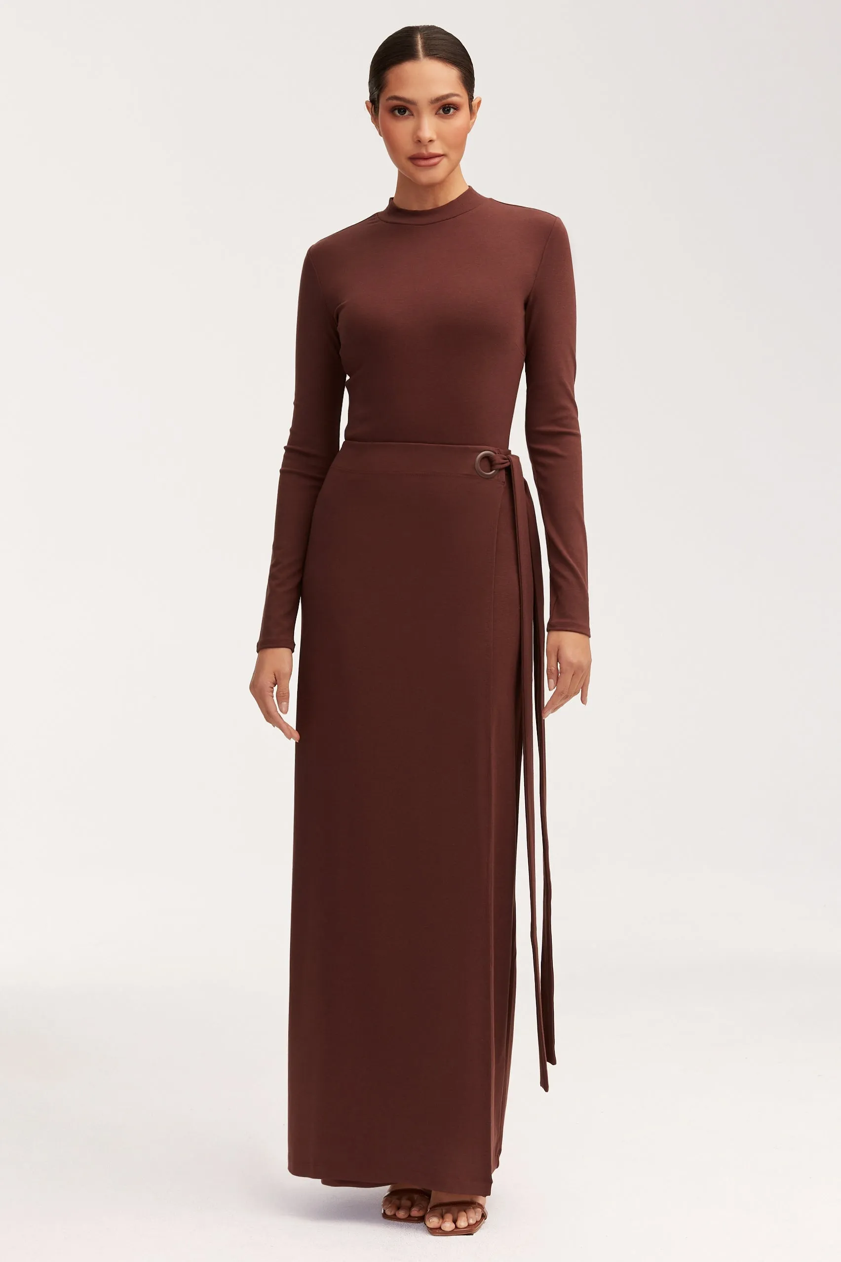 Melissa Jersey Maxi Dress with Wrap Skirt - Brown