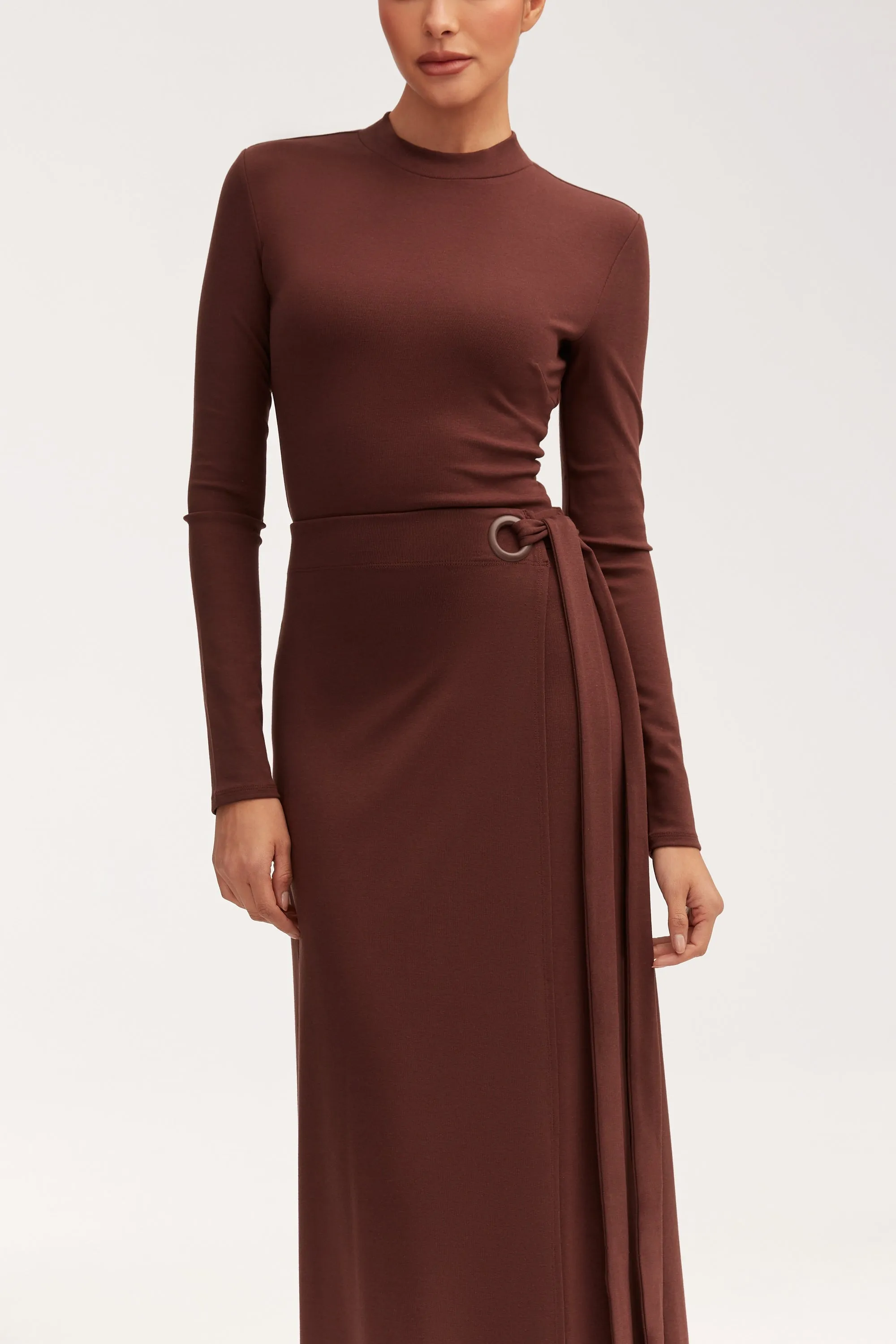 Melissa Jersey Maxi Dress with Wrap Skirt - Brown