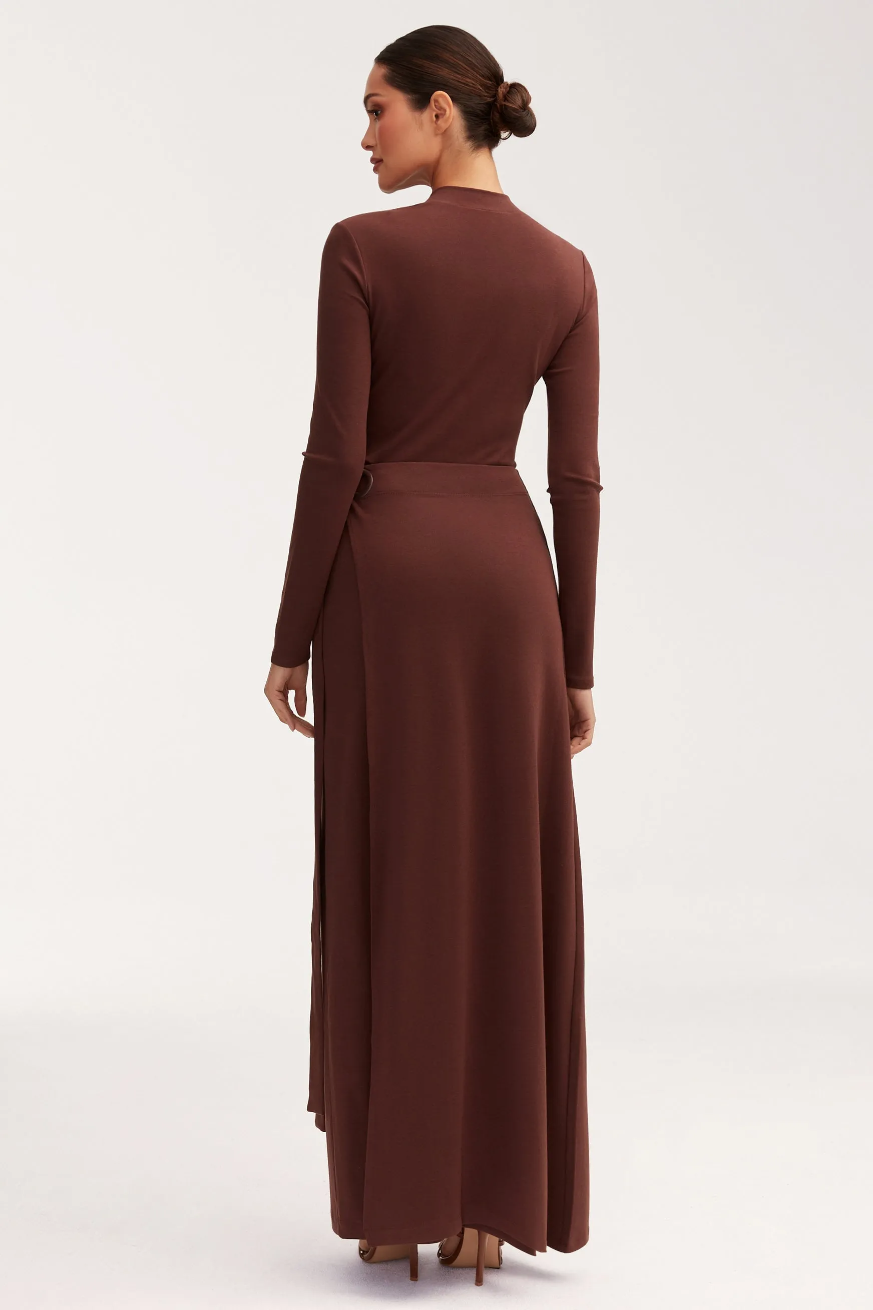 Melissa Jersey Maxi Dress with Wrap Skirt - Brown