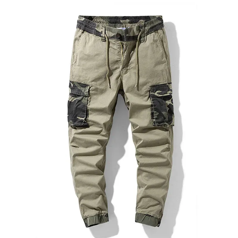 Men's Camo Trim Multi-Pocket Drawstring Cargo Pants