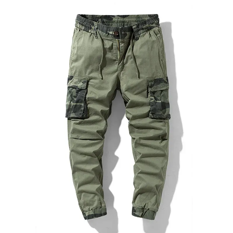 Men's Camo Trim Multi-Pocket Drawstring Cargo Pants