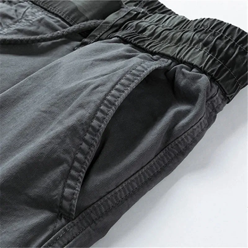 Men's Camo Trim Multi-Pocket Drawstring Cargo Pants