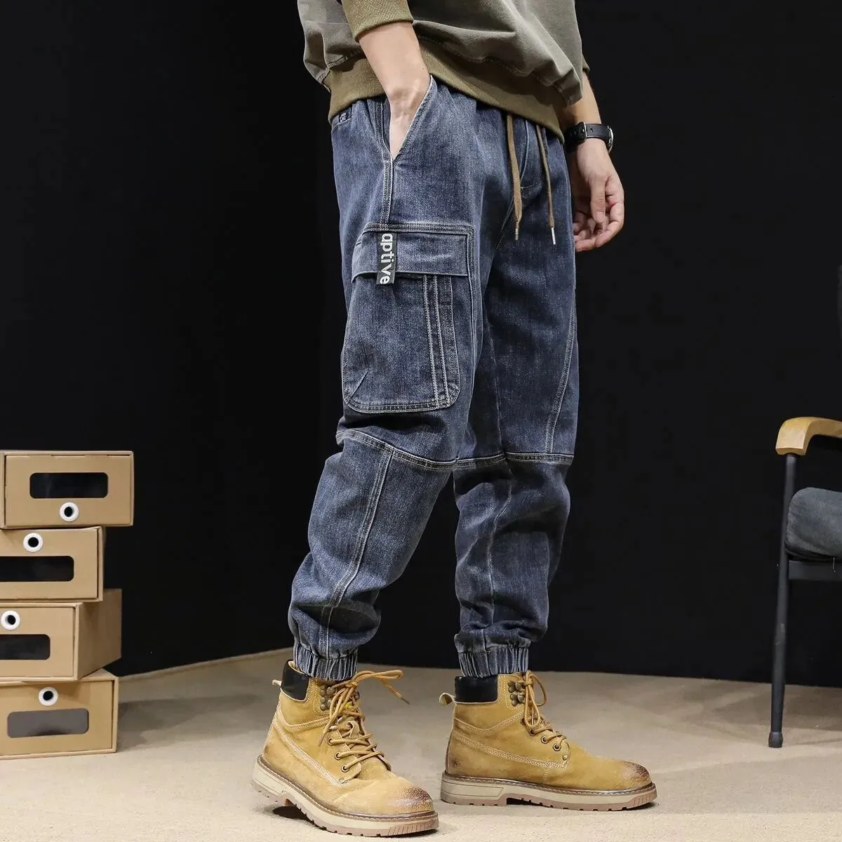 Men's Casual Comfort Relaxed Fit Denim Cargo Pants