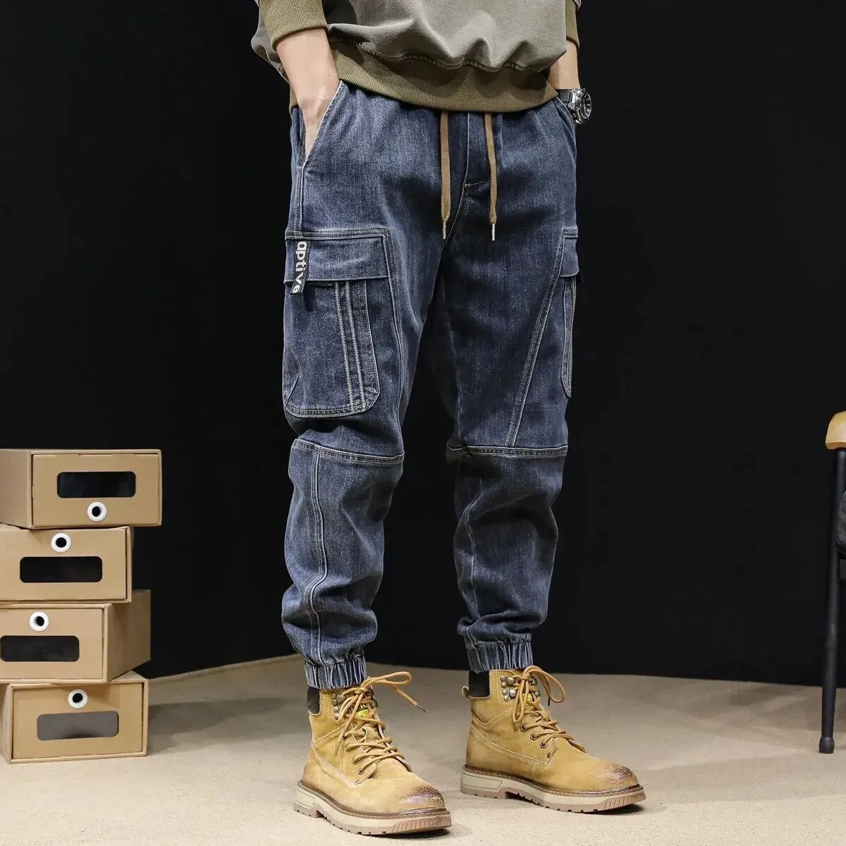 Men's Casual Comfort Relaxed Fit Denim Cargo Pants