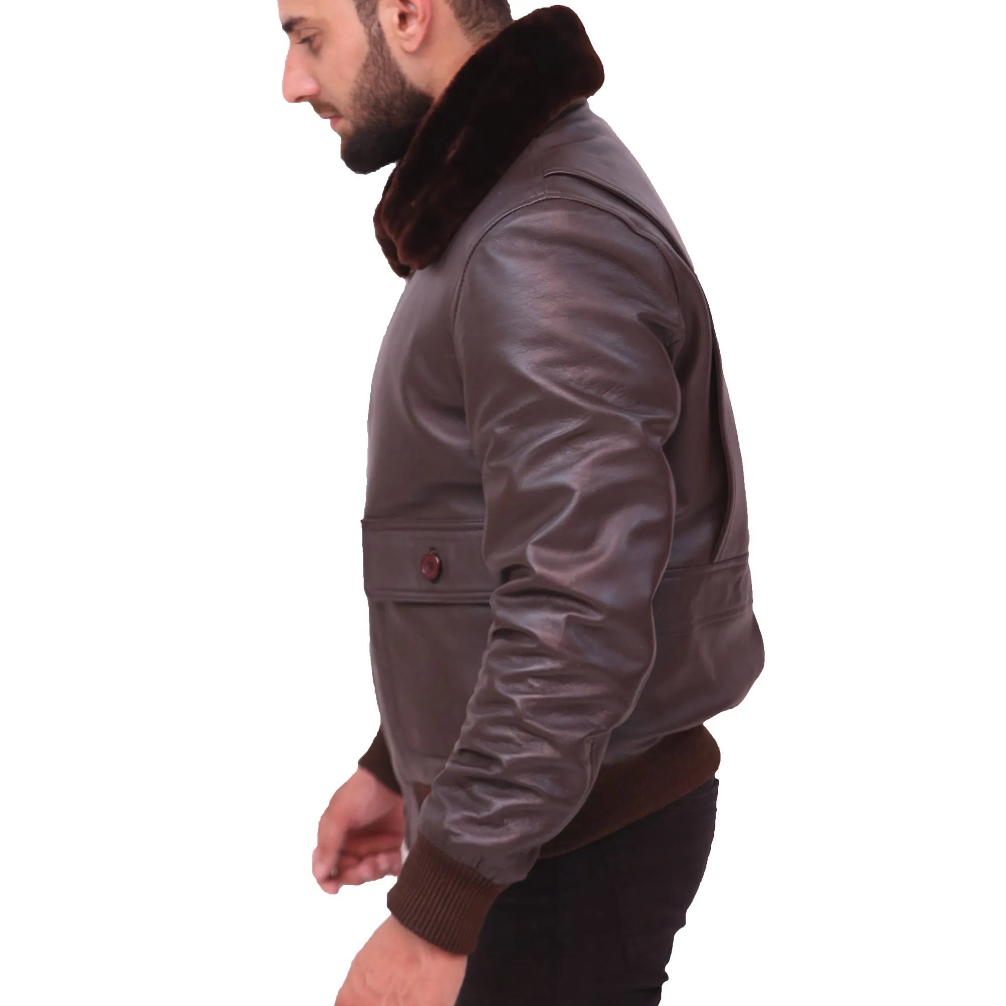 Men's G-1 US Navy Brown Bomber leather Jacket