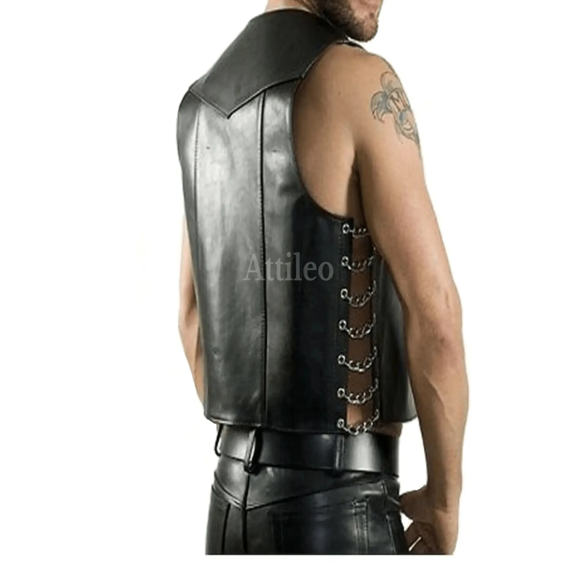 Mens Leather Biker Vest