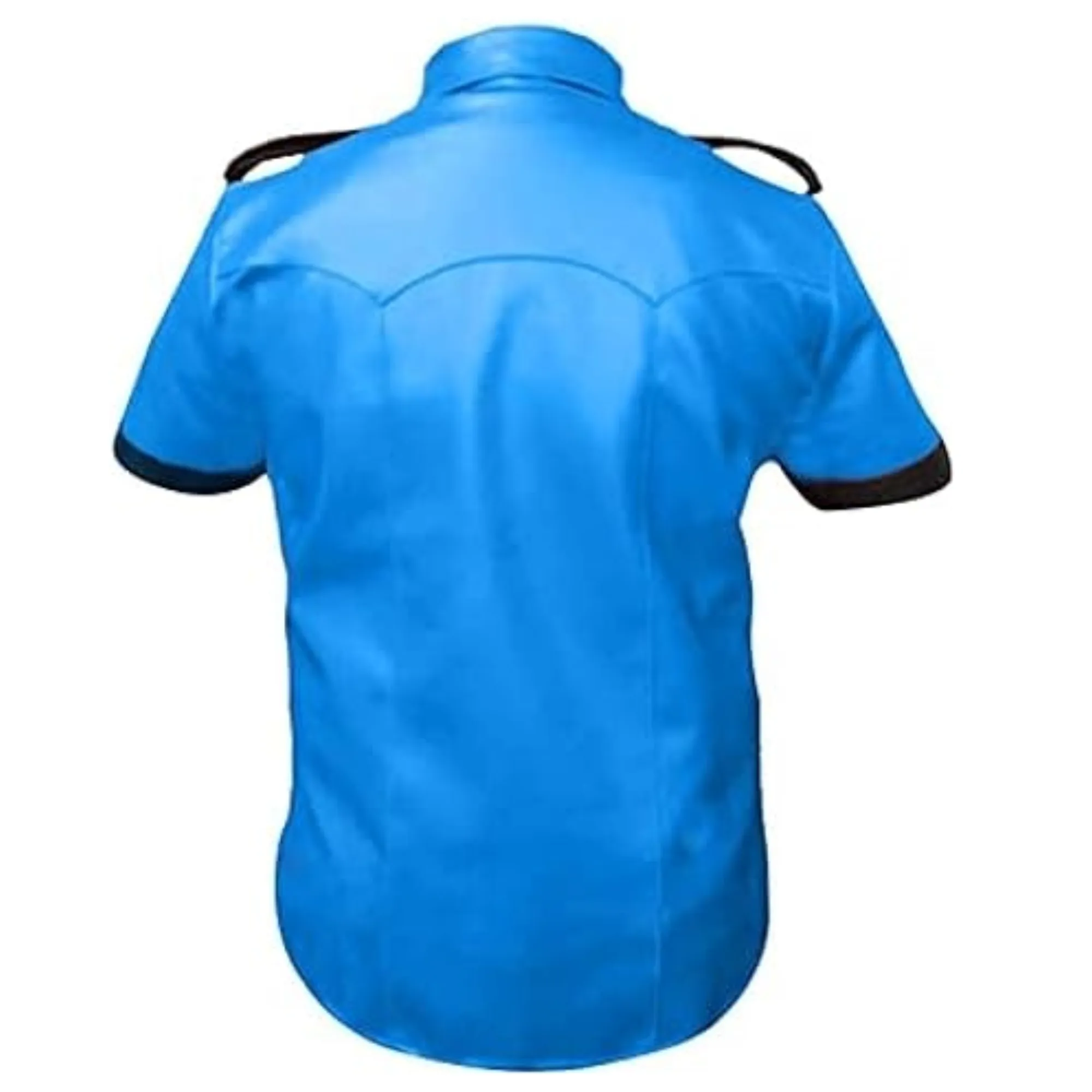 Mens Short Sleeve Blue Leather Shirt