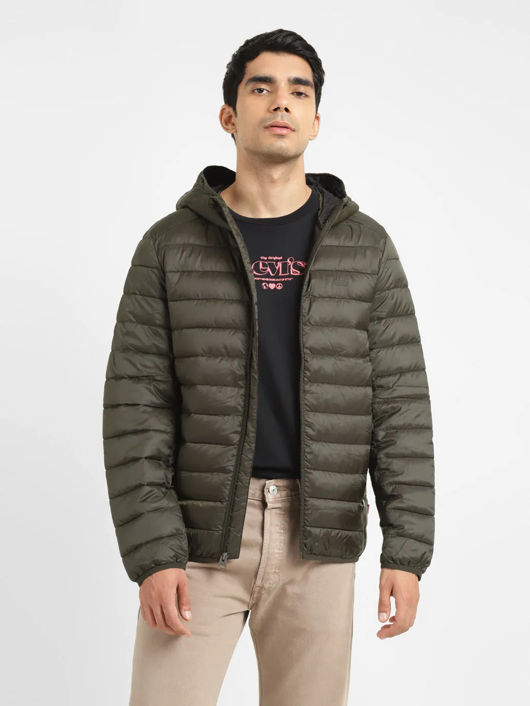 Men's Solid Green Quilted Jacket