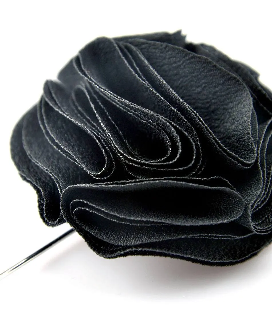 Midnight Black Edgar Flower Lapel Pin - Big