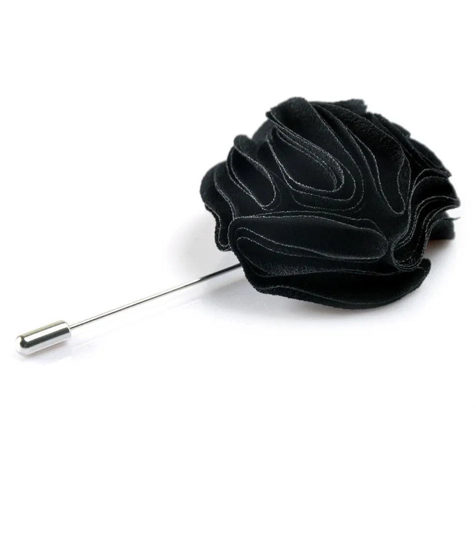 Midnight Black Edgar Flower Lapel Pin - Big