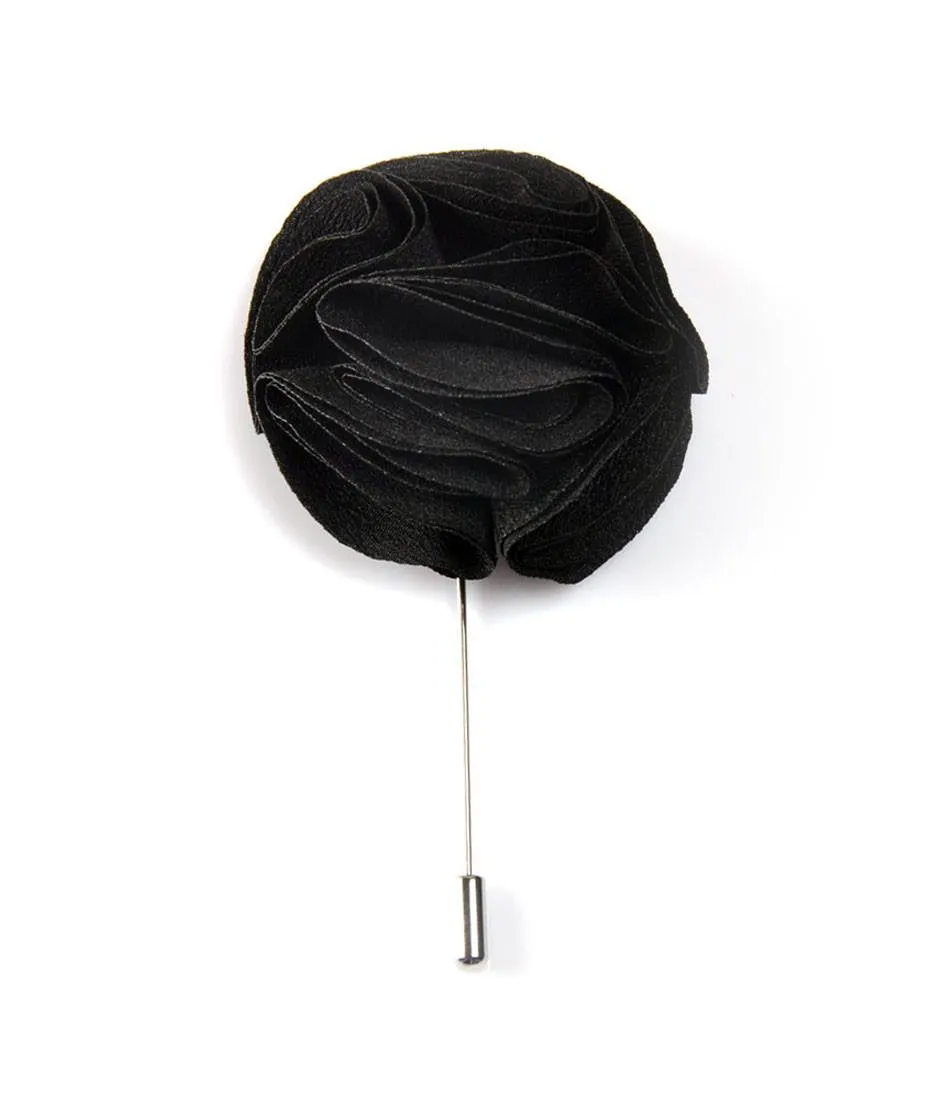 Midnight Black Edgar Flower Lapel Pin - Big