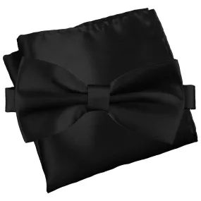 Midnight Black [Silky Smooth] - Bow Tie and Pocket Square Matching Set