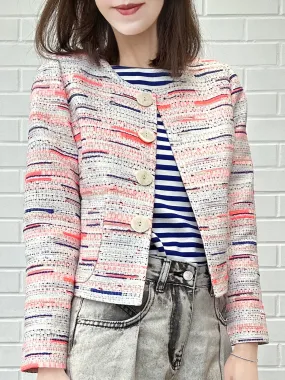 Mix Stripes Button Front Boxy Bouclè Tweed Crop Jacket