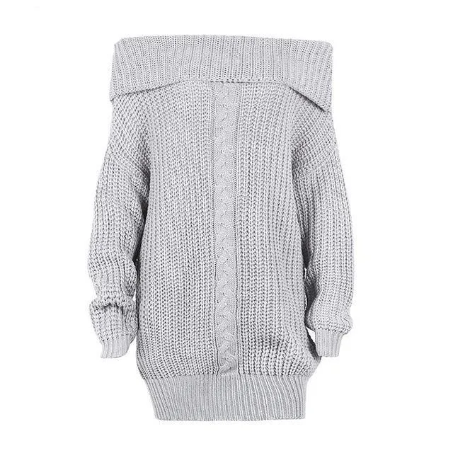 Off Shoulder Sexy Winter Knitted Loose Dress