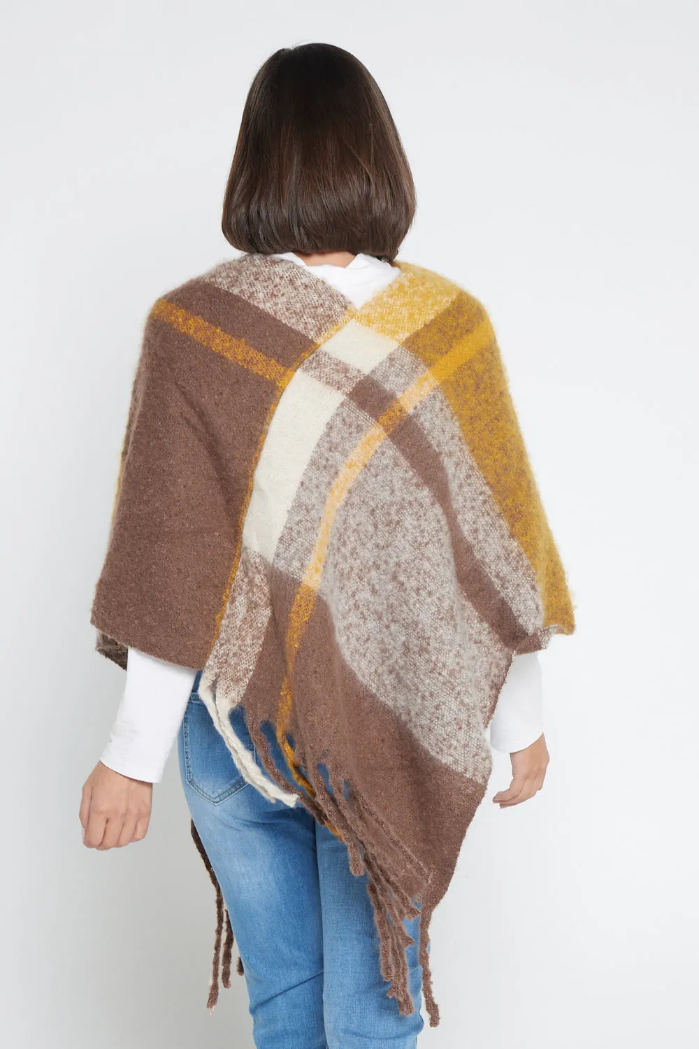 Payton Super Soft Poncho - Brown/Yellow