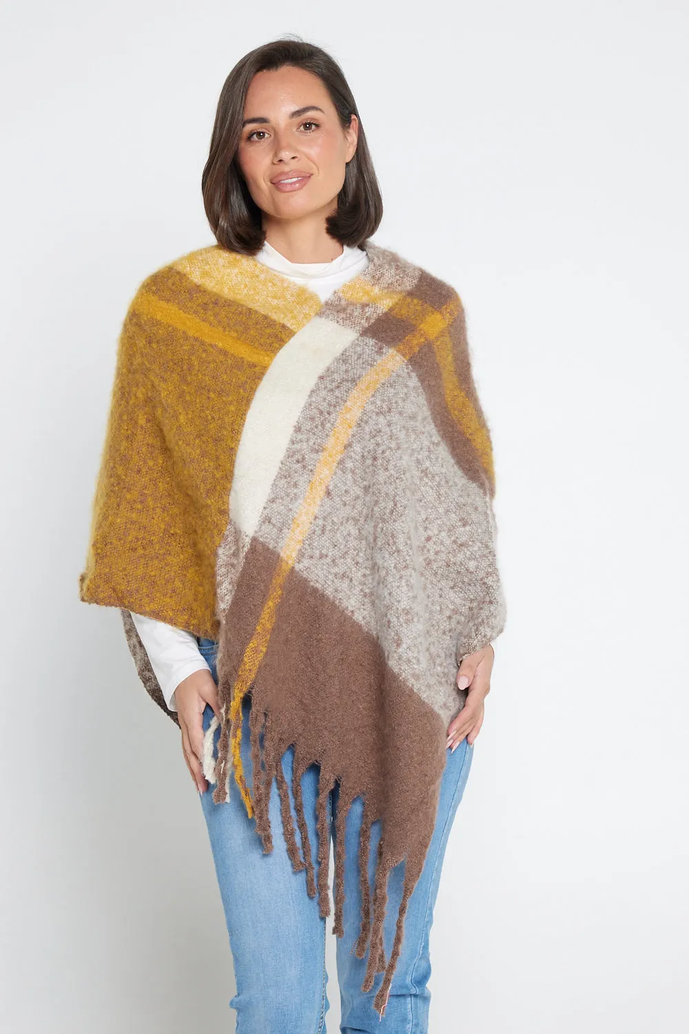 Payton Super Soft Poncho - Brown/Yellow